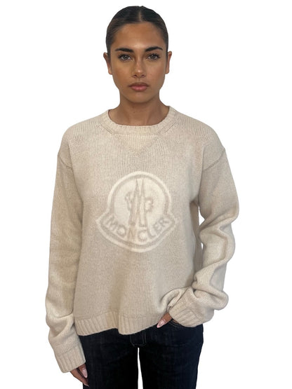 Moncler Cream Wool Logo Patch Sweater. Size: S