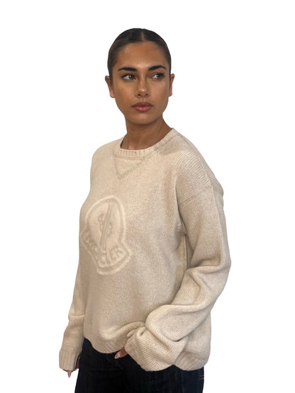 Moncler Cream Wool Logo Patch Sweater. Size: S
