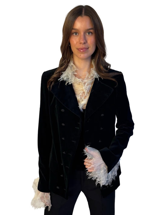 Chanel Black Velvet Double Breasted Blazer 2005 AW. Size: 40