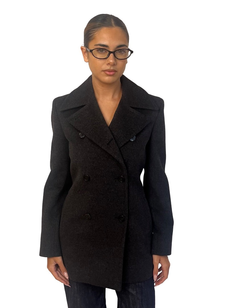 MaxMara Grey Wool Double Breasted Pea Coat. Size: 34