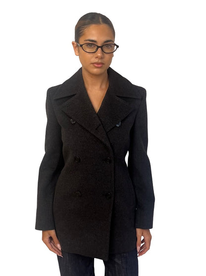 MaxMara Grey Wool Double Breasted Pea Coat. Size: 34