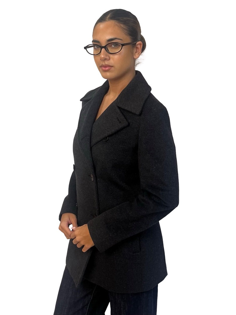 MaxMara Grey Wool Double Breasted Pea Coat. Size: 34