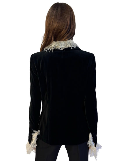 Chanel Black Velvet Double Breasted Blazer 2005 AW. Size: 40
