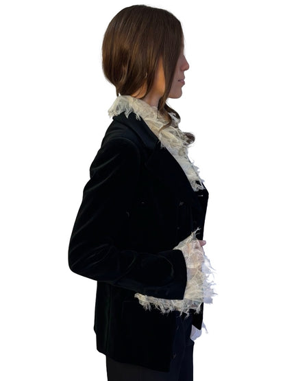 Chanel Black Velvet Double Breasted Blazer 2005 AW. Size: 40