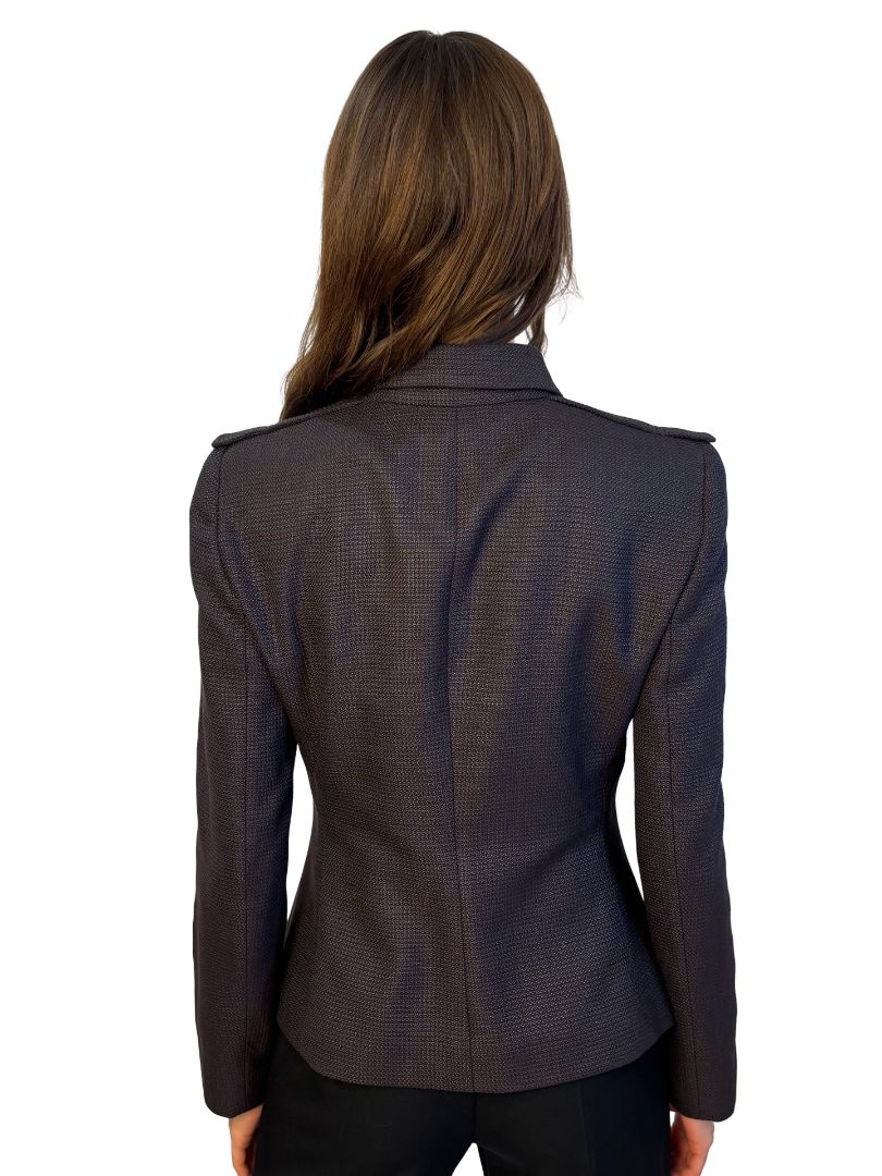 Giorgio Armani Grey Silk/Wool Blend Woven Jacket. Size: 44