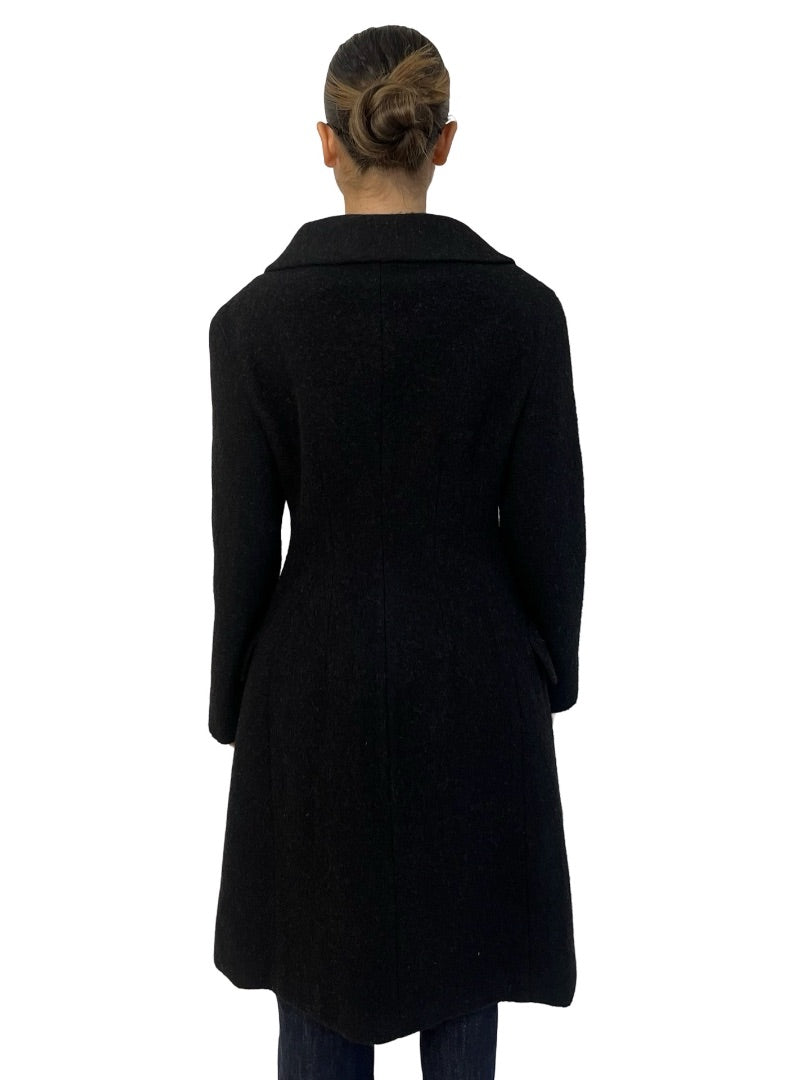 Prada Black 2009 Double Breasted Wool Hourglass Coat. Size: 38