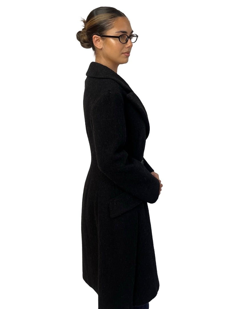 Prada Black 2009 Double Breasted Wool Hourglass Coat. Size: 38