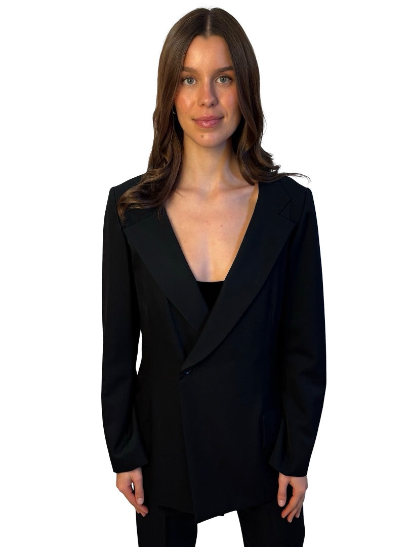 Y's Yohji Yamamoto Black Asymmetric Wool Blazer. Size: 5