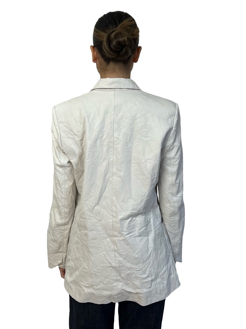 Zadig & Voltaire Ivory Crinkled Lamb Leather Blazer. Size: 38