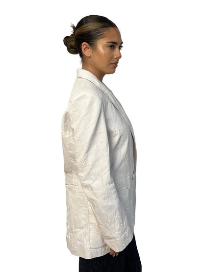 Zadig & Voltaire Ivory Crinkled Lamb Leather Blazer. Size: 38