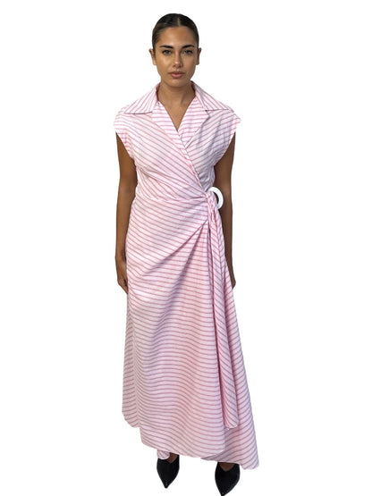 Scanlan Theodore Pink Stripe Cotton Wrap Dress. Size: 8
