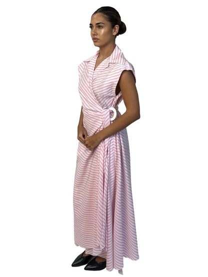 Scanlan Theodore Pink Stripe Cotton Wrap Dress. Size: 8