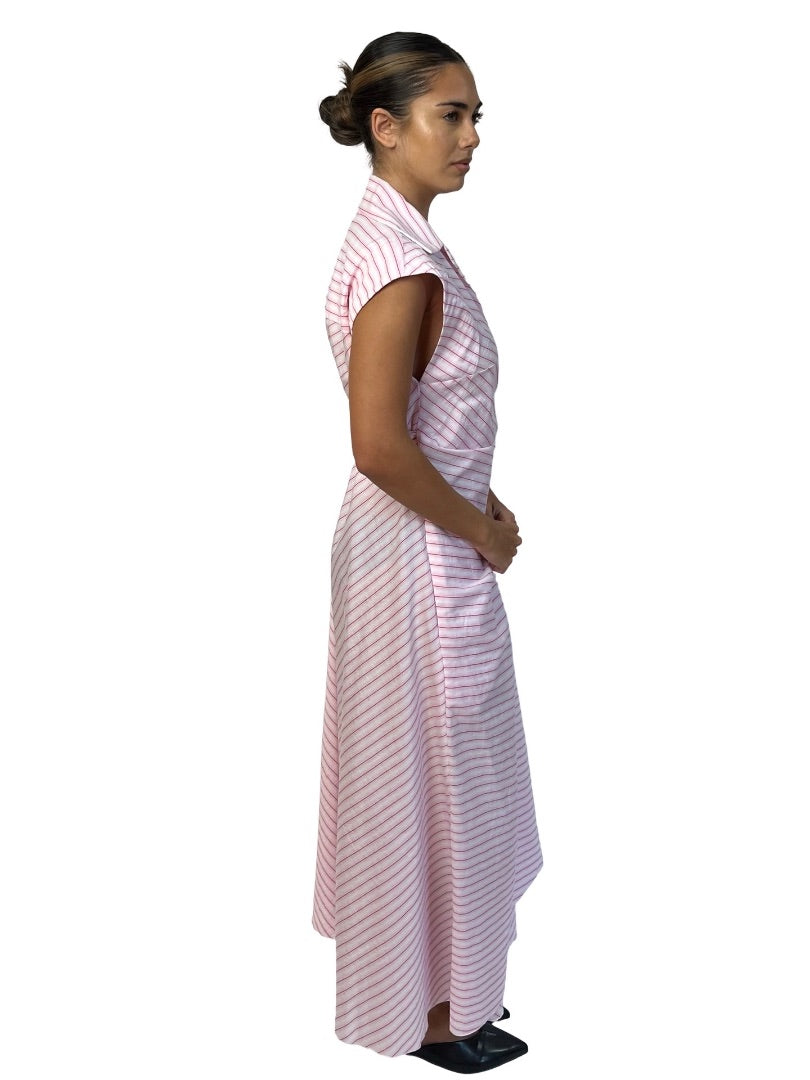 Scanlan Theodore Pink Stripe Cotton Wrap Dress. Size: 8
