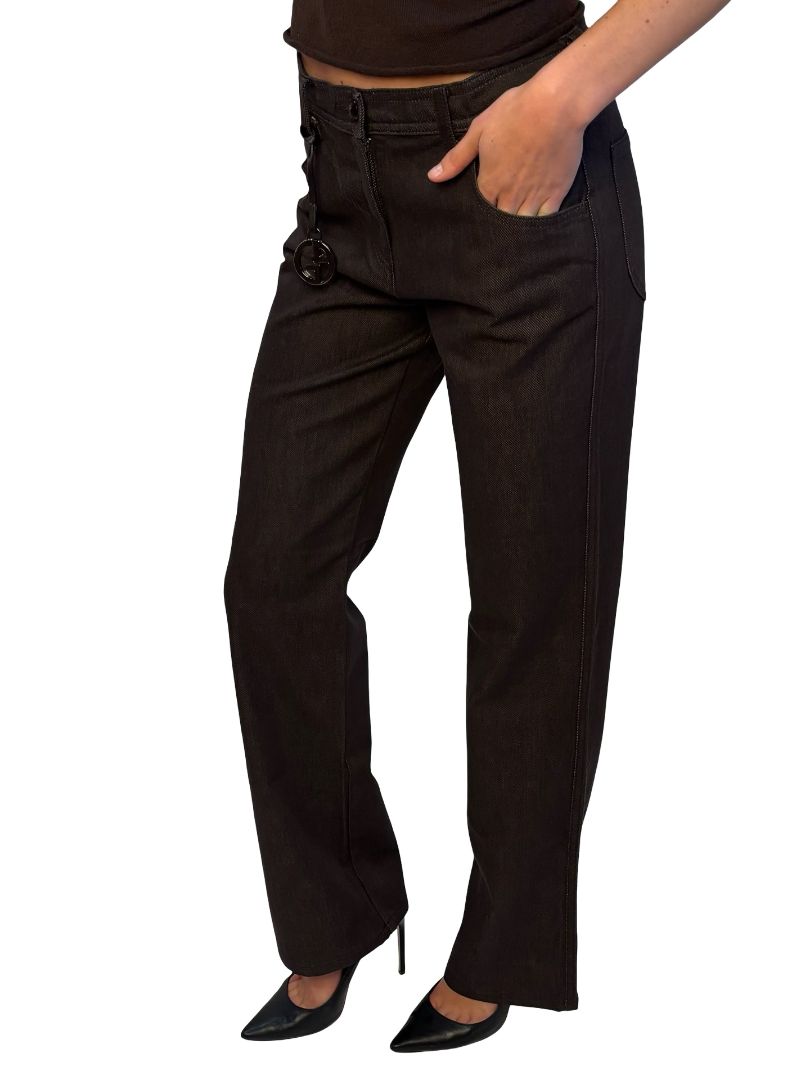 Giorgio Armani Brown Jeans w/ Leather Accents & Logo. Size: 27