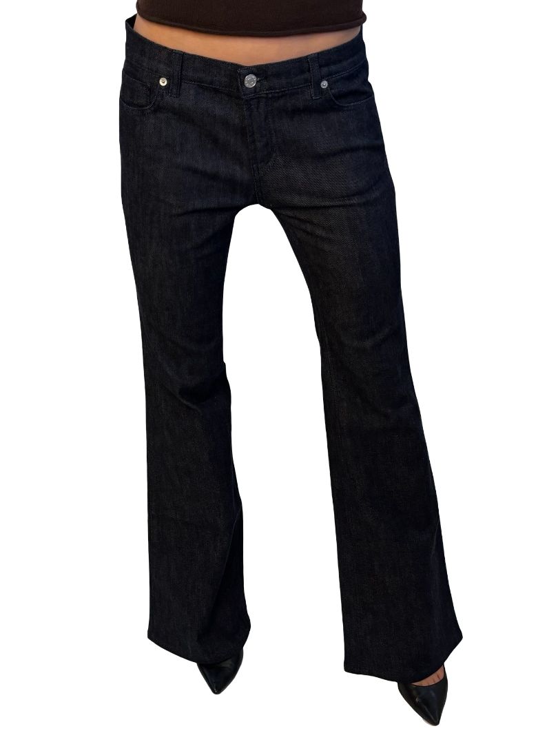 Jil Sander Navy Dark Wash Flare Leg Denim Jeans. Size: 28
