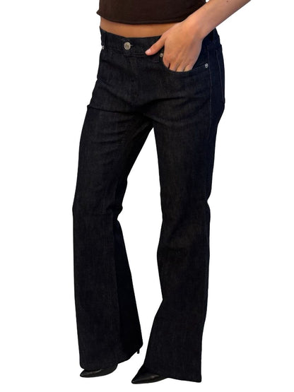 Jil Sander Navy Dark Wash Flare Leg Denim Jeans. Size: 28
