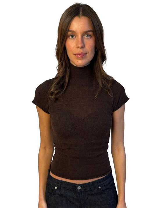 Giorgio Armani Brown Cashmere Stretch Turtle Neck. Size: 42