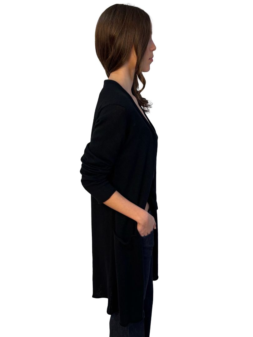 Villa Gaia Black Long Cashmere Cardigan. Size: L