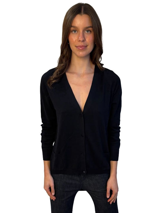 MaxMara Navy Silk / Cotton Cardigan w/ Long Silk Back. Size: M
