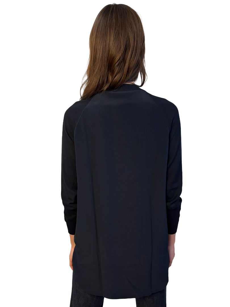 MaxMara Navy Silk / Cotton Cardigan w/ Long Silk Back. Size: M