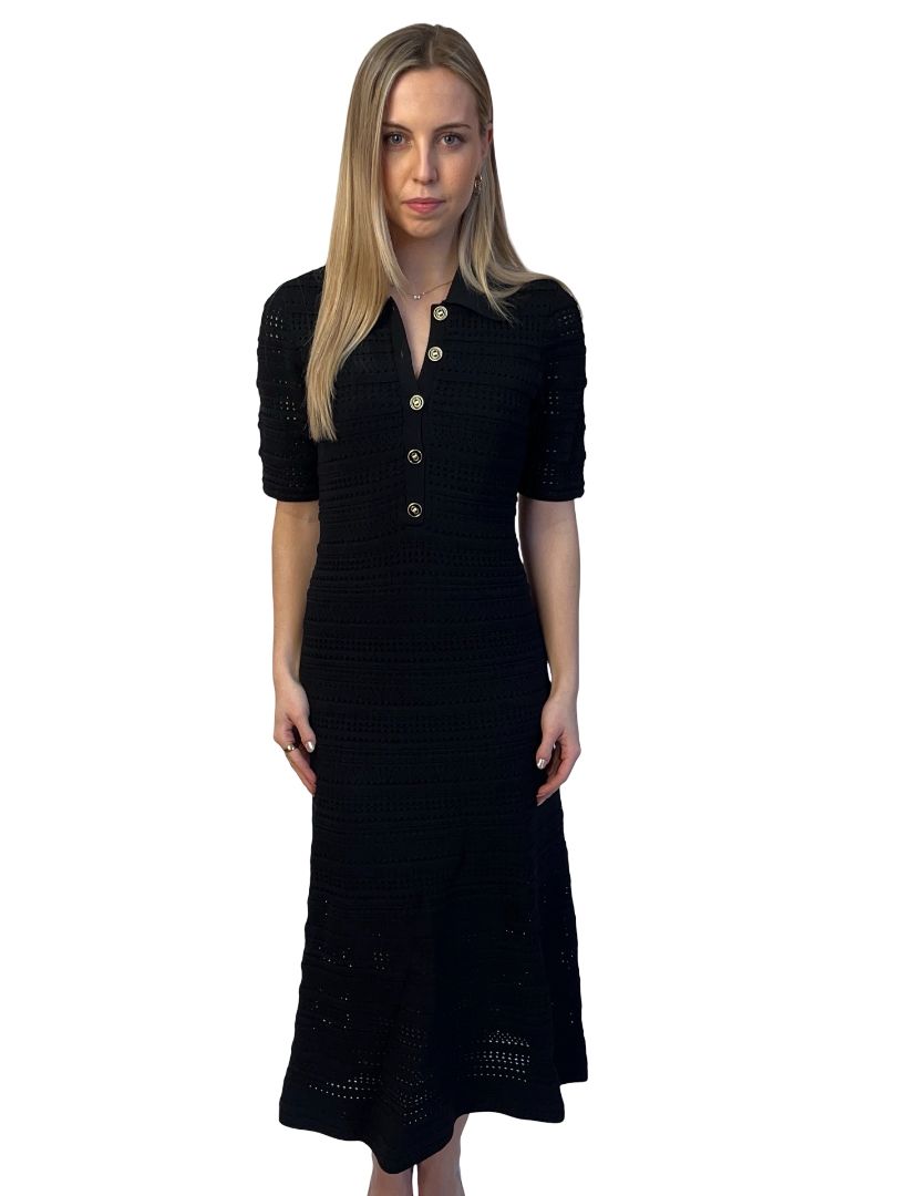 Rebecca Vallance Black 'Magnolia' Knit Polo Midi Dress. Size: L