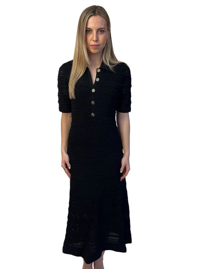 Rebecca Vallance Black 'Magnolia' Knit Polo Midi Dress. Size: L