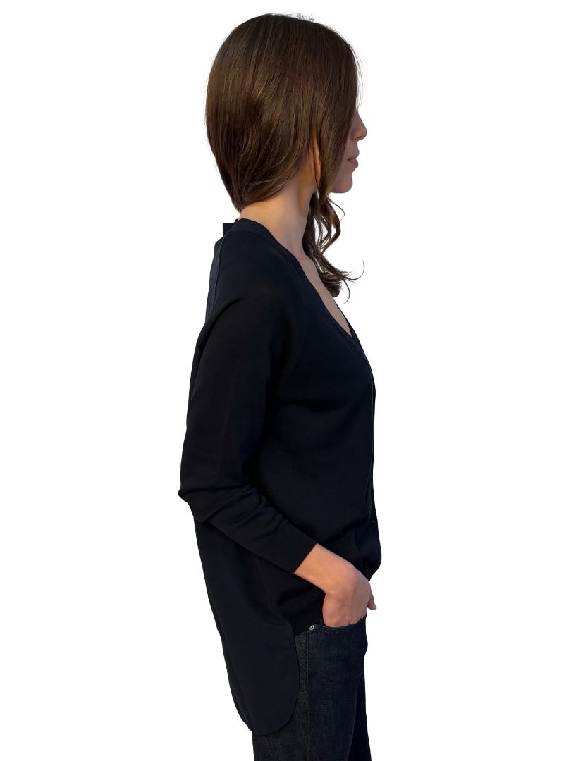 MaxMara Navy Silk / Cotton Cardigan w/ Long Silk Back. Size: M