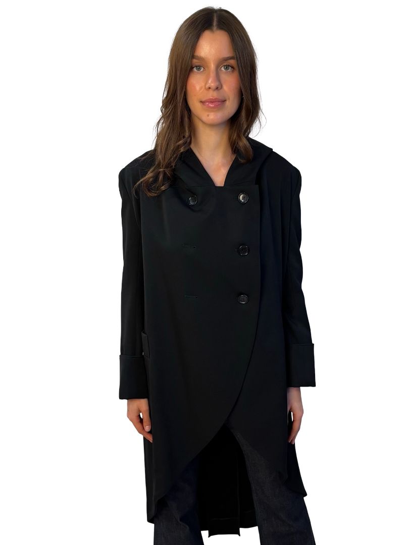 Y's Yohji Yamamoto Black Wool Hooded Coat. Size: 3