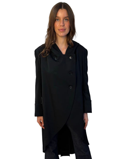 Y's Yohji Yamamoto Black Wool Hooded Coat. Size: 3
