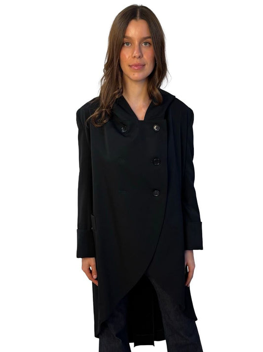 Y's Yohji Yamamoto Black Wool Hooded Coat. Size: 3