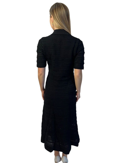 Rebecca Vallance Black 'Magnolia' Knit Polo Midi Dress. Size: L