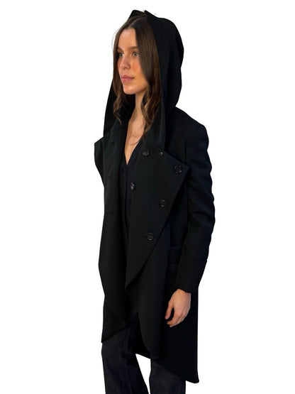 Y's Yohji Yamamoto Black Wool Hooded Coat. Size: 3