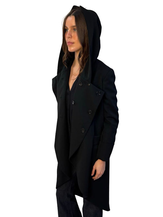 Y's Yohji Yamamoto Black Wool Hooded Coat. Size: 3