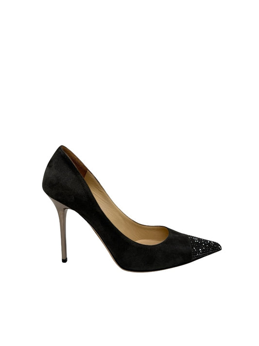 Jimmy Choo Charcoal Brushed Suede Glitter Point Pumps. Size: 38