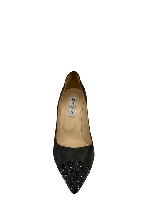 Jimmy Choo Charcoal Brushed Suede Glitter Point Pumps. Size: 38