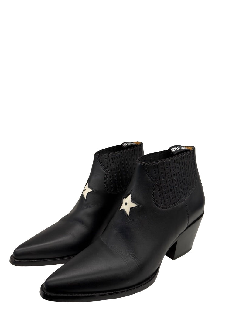 Christian Dior Black Leather 'L.A' Star Ankle Boots. Size: 39