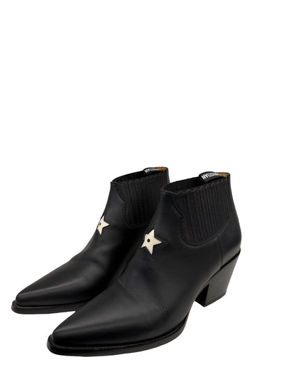 Christian Dior Black Leather 'L.A' Star Ankle Boots. Size: 39