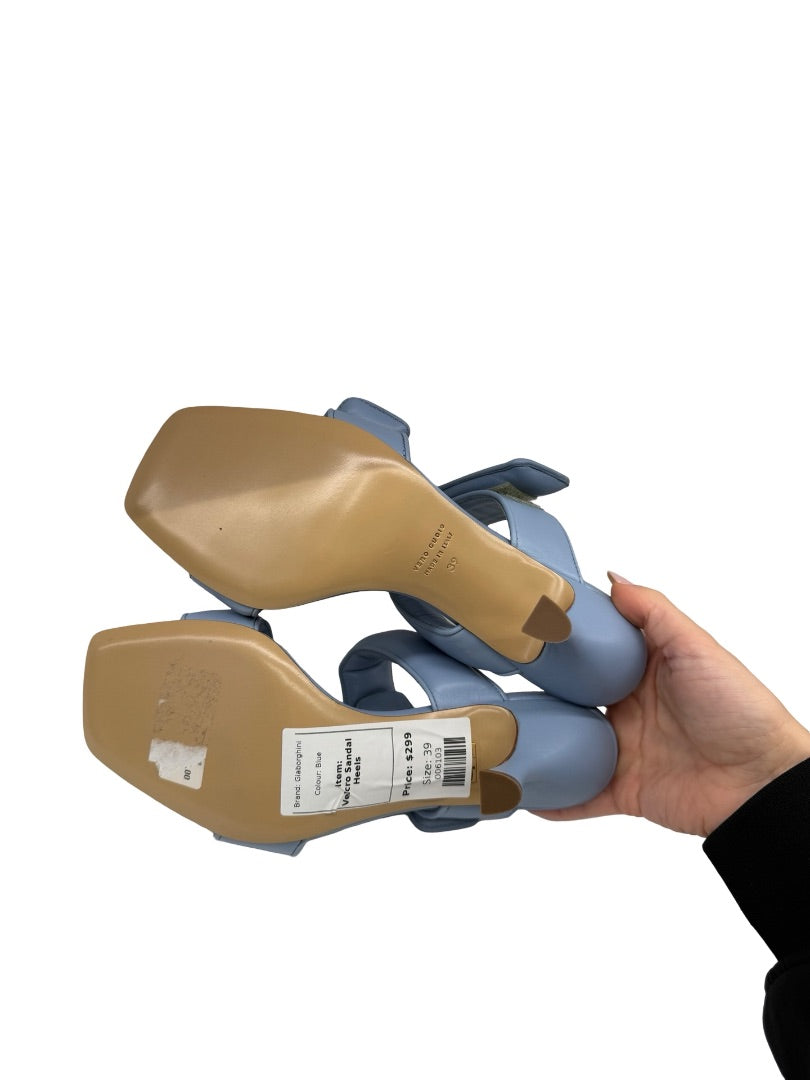 GIABORGHINI Blue 'Fumiko' Velcro Sandal Heels. Size: 39