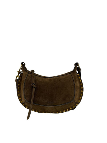Isabel Marant Brown Suede Calfskin 'Oskan Moon' Baguette Handbag W Gold Studs.
