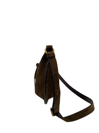 Isabel Marant Brown Suede Calfskin 'Oskan Moon' Baguette Handbag W Gold Studs.