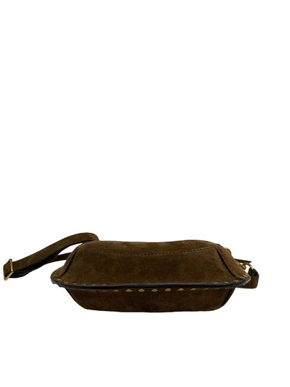 Isabel Marant Brown Suede Calfskin 'Oskan Moon' Baguette Handbag W Gold Studs.