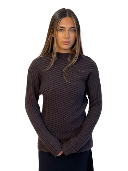 Toteme Brown Wool Rib Long Sleeve Knit. Size: XXS