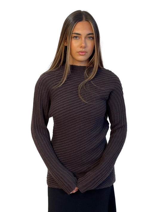 Toteme Brown Wool Rib Long Sleeve Knit. Size: XXS