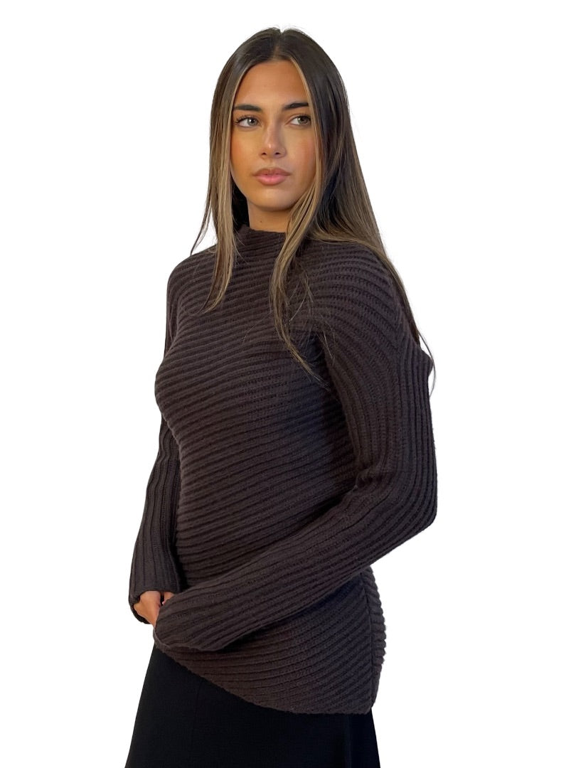 Toteme Brown Wool Rib Long Sleeve Knit. Size: XXS