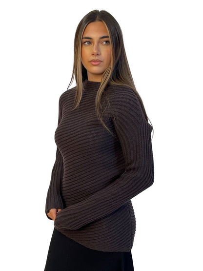 Toteme Brown Wool Rib Long Sleeve Knit. Size: XXS