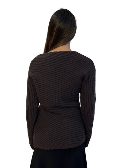 Toteme Brown Wool Rib Long Sleeve Knit. Size: XXS