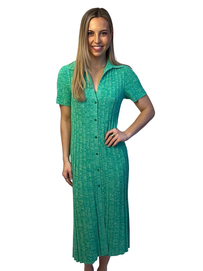 Scanlan Theodore Green 'Pleated Rib Placket' Dress. Size: M