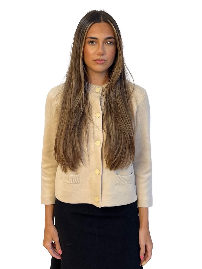 Vince Cream Wool Blend Buttoned Cardigan. Size: S