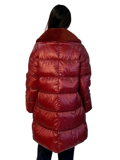 Herno Red Faux Fur Collared Puffer. Size: 48