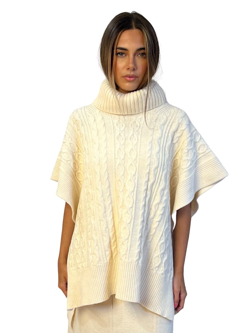 See By Chloe Ivory Wool Sleeveless Turtleneck Poncho. Size: M